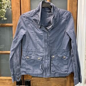 Aeropostale Womens Utility Jacket XS Blue Button Snap‎ Pockets Zip Front